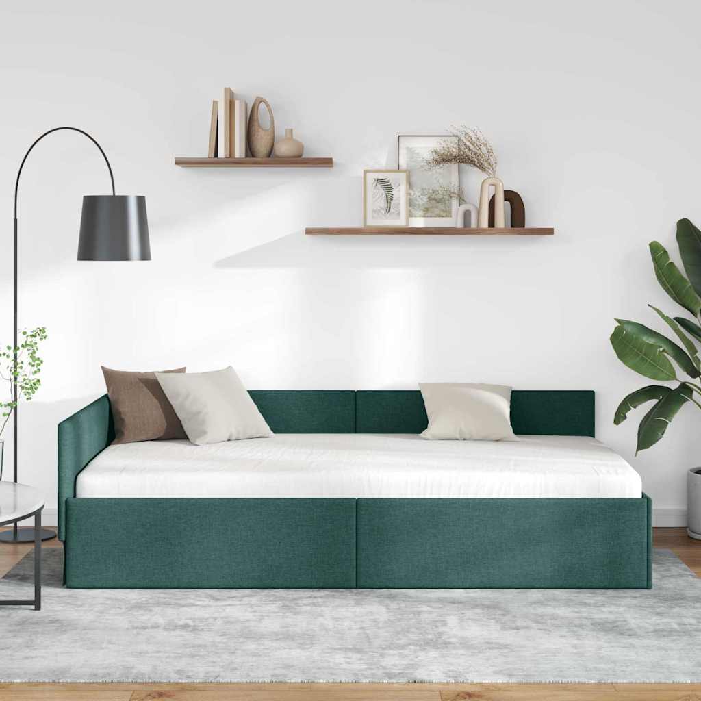 Hjørnesengramme med hovedgærde Mørkegrøn 80 cm x 200 cm Stof