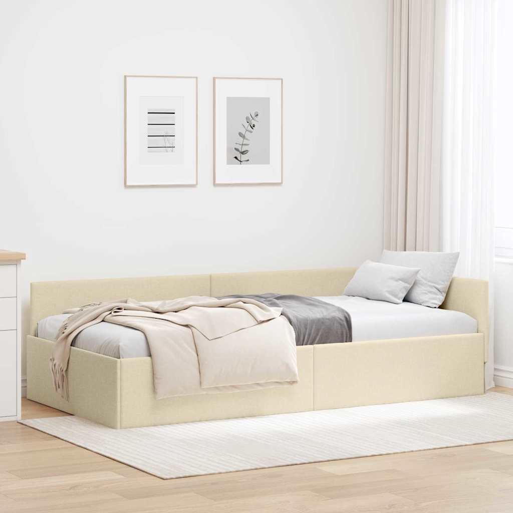 Hjørnesengramme med hovedgærde Creme 80 cm x 200 cm Stof