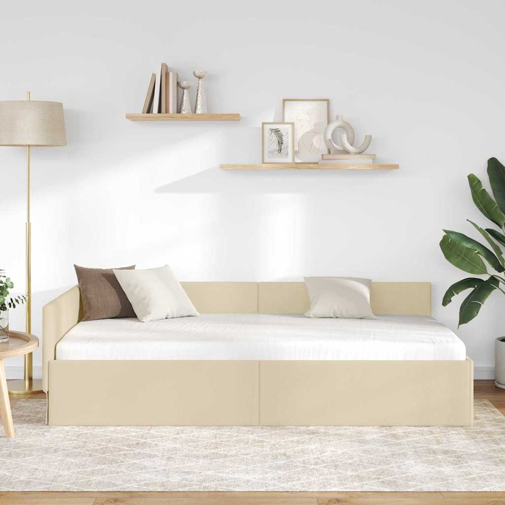 Hjørnesengramme med hovedgærde Creme 80 cm x 200 cm Stof