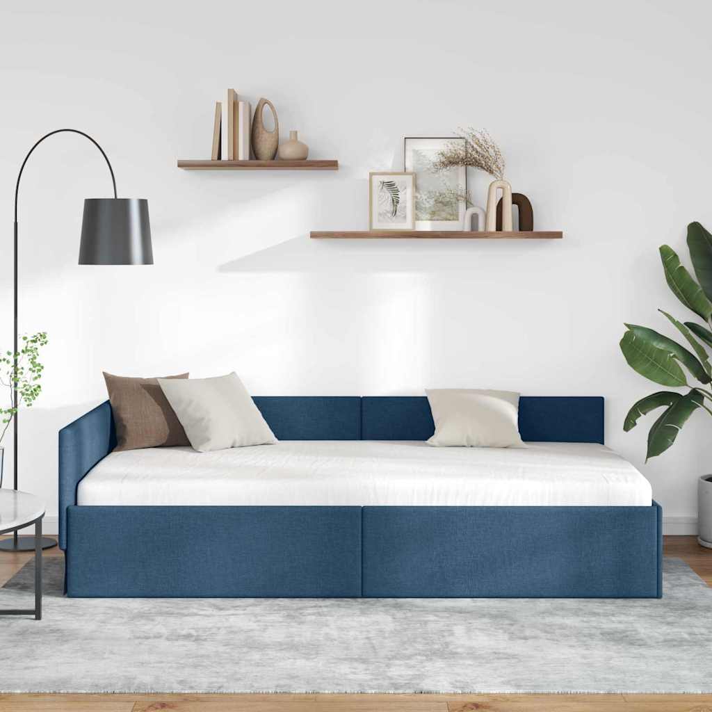 Hjørnesengramme med hovedgærde Blå 80 cm x 200 cm Stof