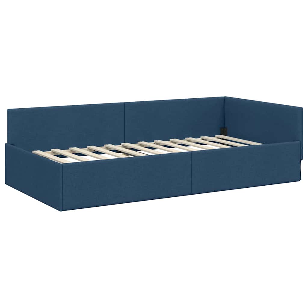 Hjørnesengramme med hovedgærde Blå 80 cm x 200 cm Stof