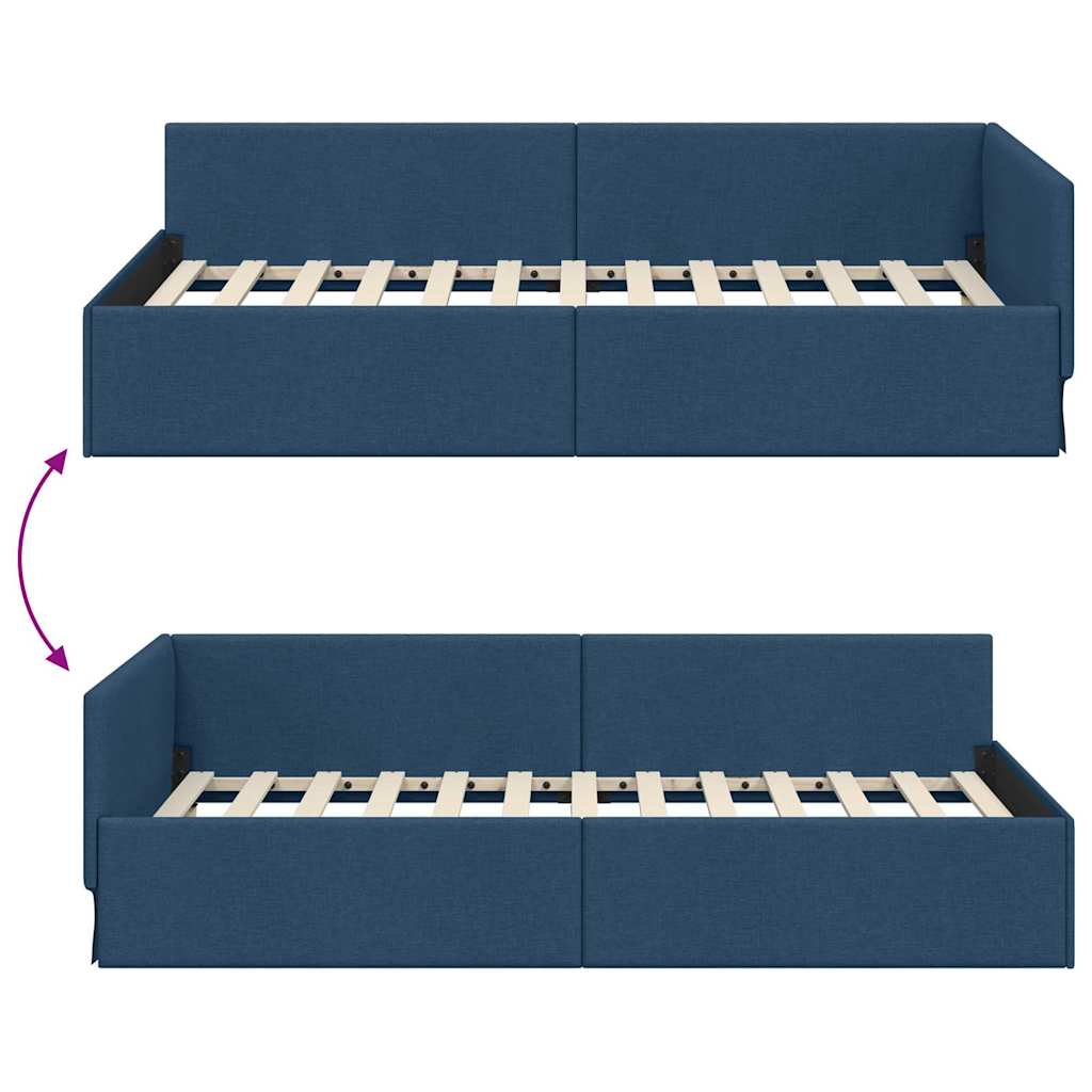 Hjørnesengramme med hovedgærde Blå 80 cm x 200 cm Stof