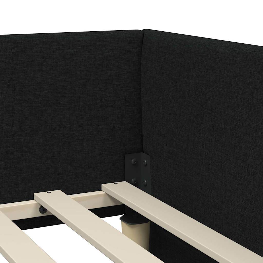Hjørnesengramme med hovedgærde Sort 90 cm x 190 cm Stof
