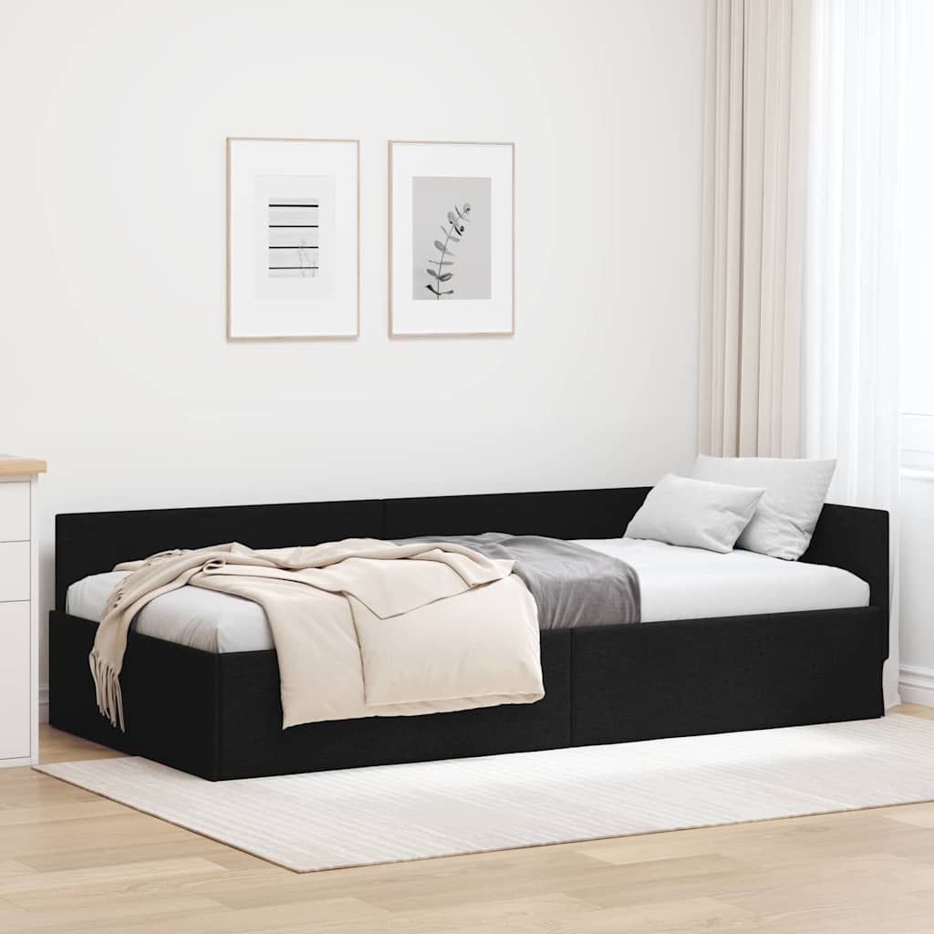 Hjørnesengramme med hovedgærde Sort 90 cm x 190 cm Stof