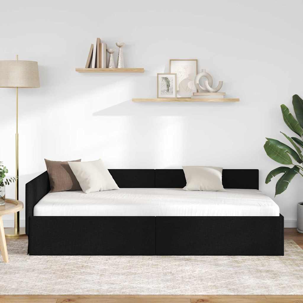 Hjørnesengramme med hovedgærde Sort 90 cm x 190 cm Stof