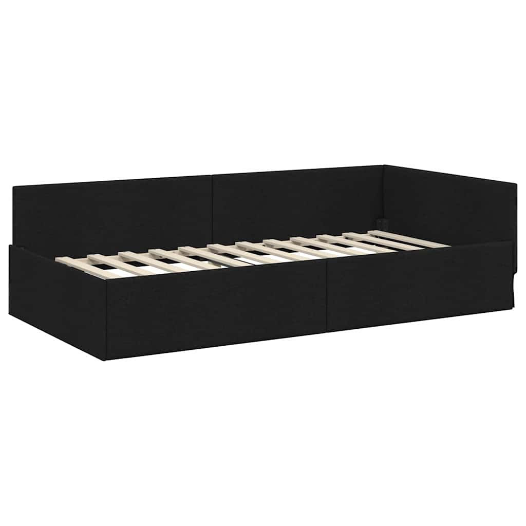 Hjørnesengramme med hovedgærde Sort 90 cm x 190 cm Stof