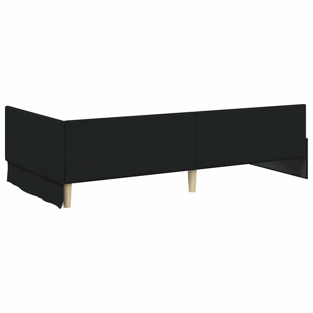 Hjørnesengramme med hovedgærde Sort 90 cm x 190 cm Stof