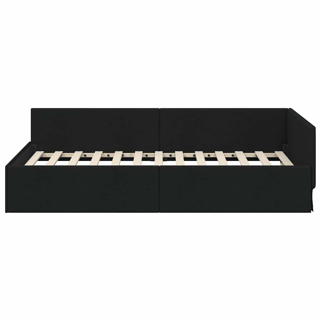 Hjørnesengramme med hovedgærde Sort 90 cm x 190 cm Stof