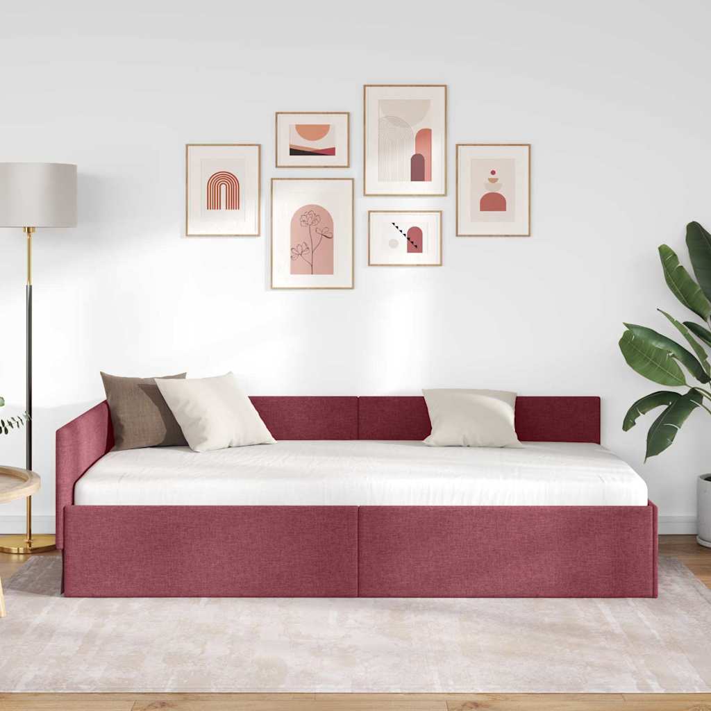 Hjørnesengramme med hovedgærde Vinrød 90 cm x 190 cm Stof