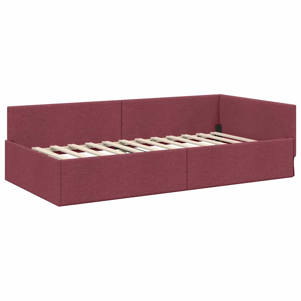 Hjørnesengramme med hovedgærde Vinrød 90 cm x 190 cm Stof