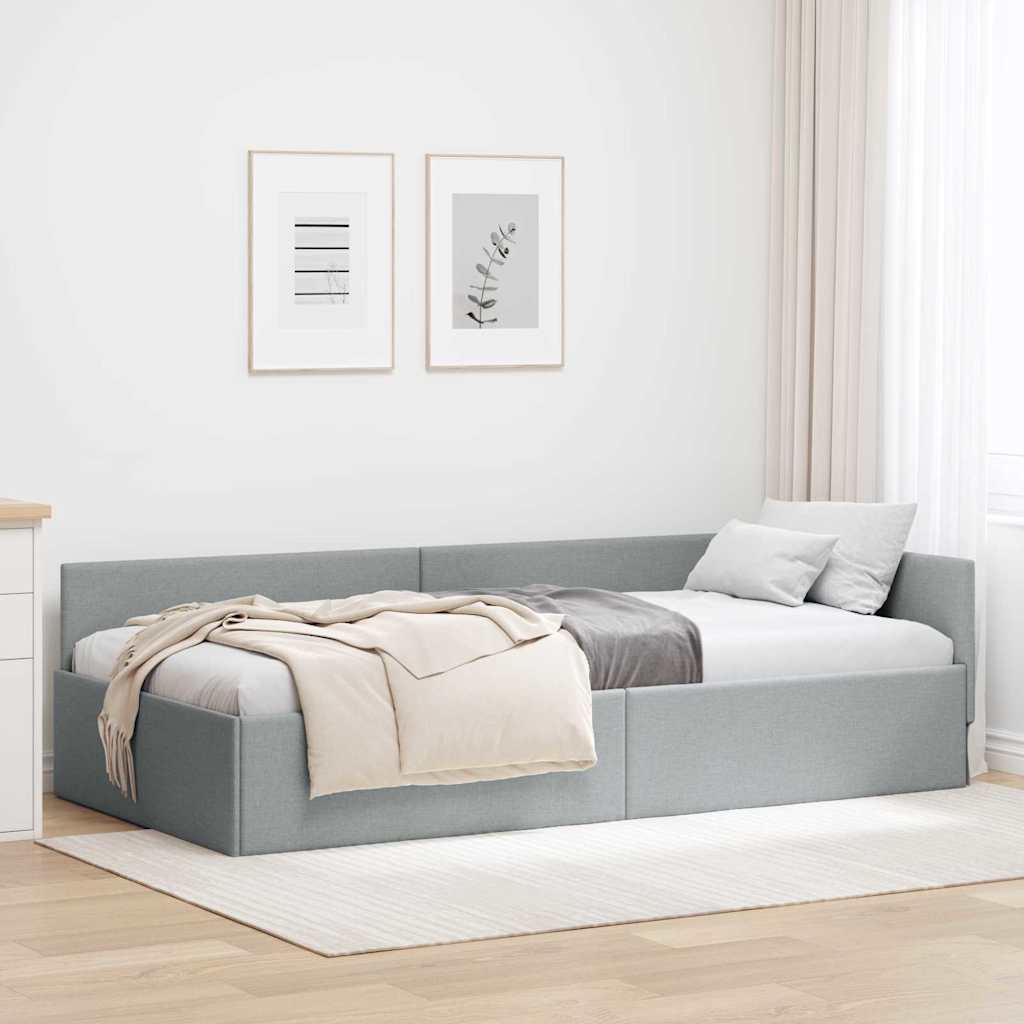 Hjørnesengramme med hovedgærde Lysegrå 90 cm x 200 cm Stof