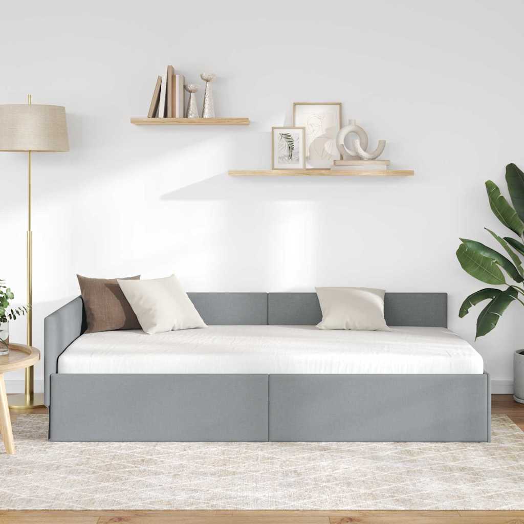 Hjørnesengramme med hovedgærde Lysegrå 90 cm x 200 cm Stof