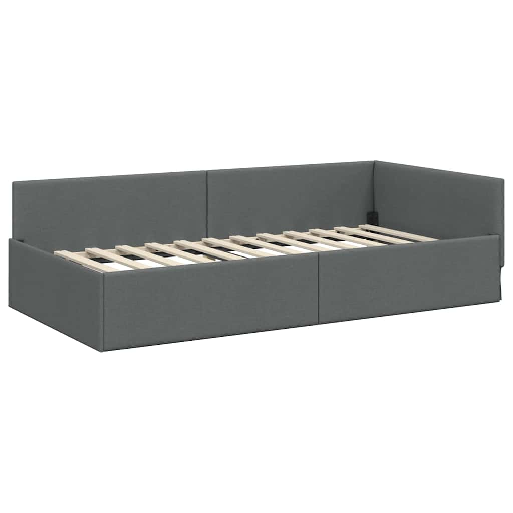 Hjørnesengramme med hovedgærde Mørkegrå 90 cm x 200 cm Stof