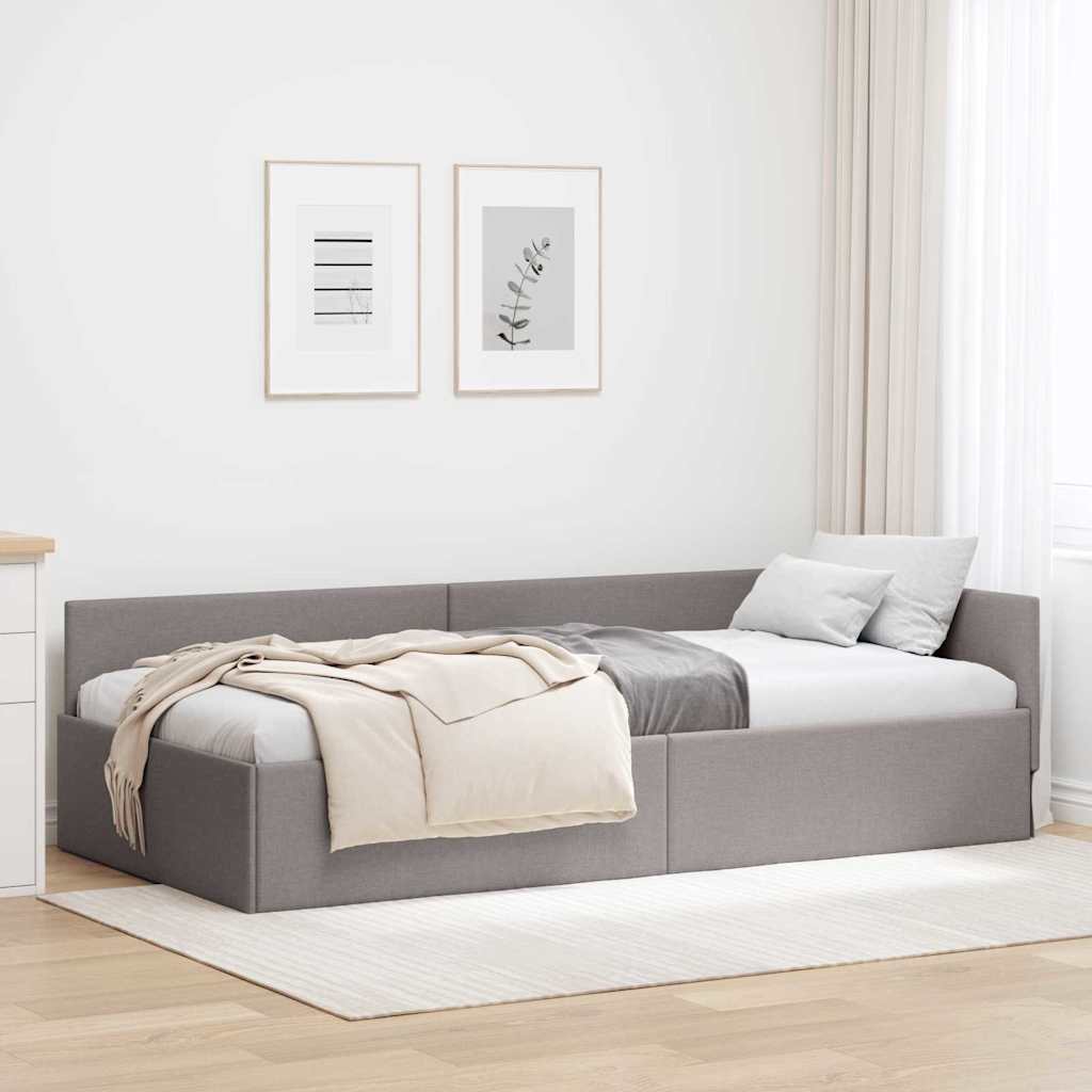 Hjørnesengramme med hovedgærde Gråbrun 90 cm x 200 cm Stof