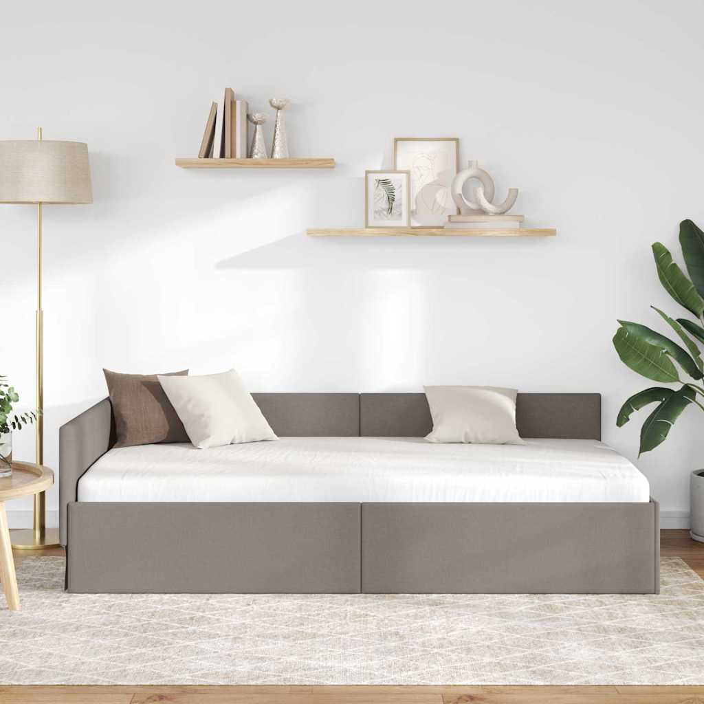 Hjørnesengramme med hovedgærde Gråbrun 90 cm x 200 cm Stof