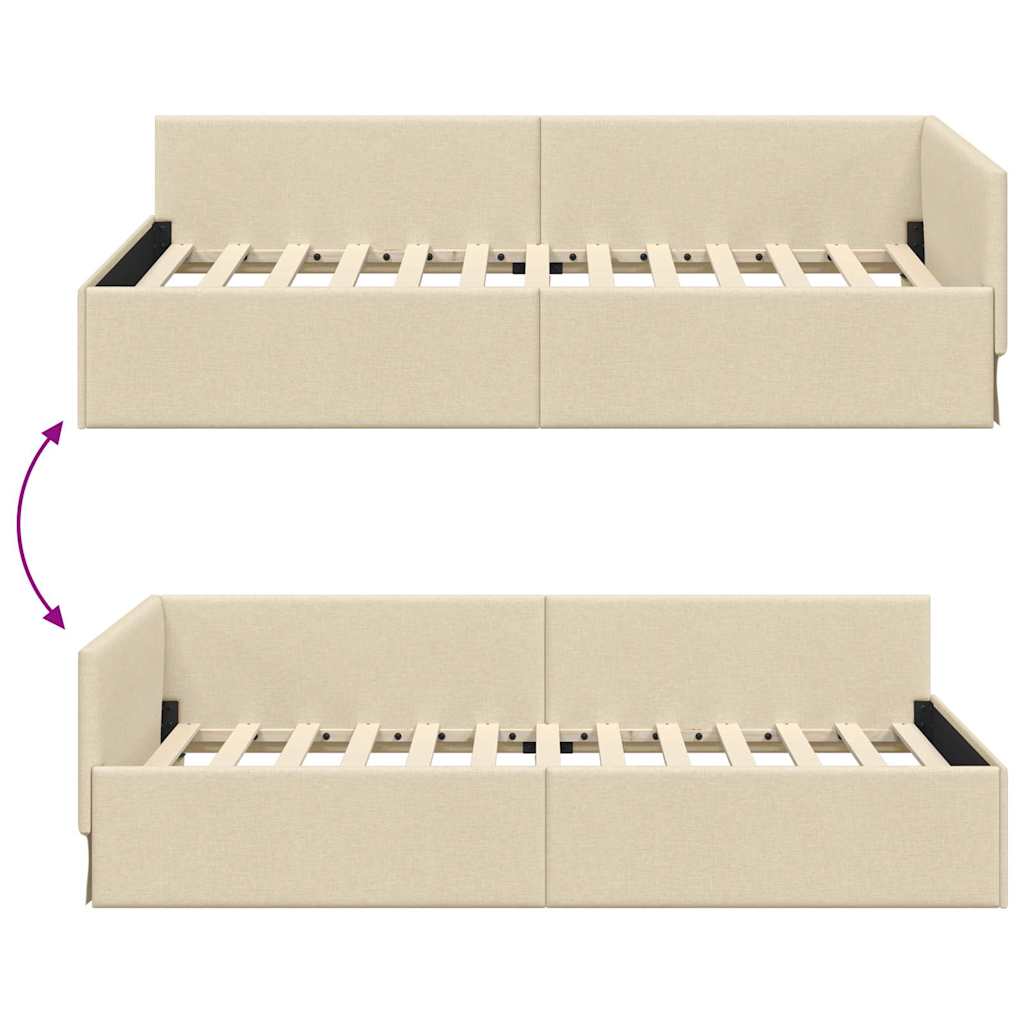 Hjørnesengramme med hovedgærde Creme 90 cm x 200 cm Stof