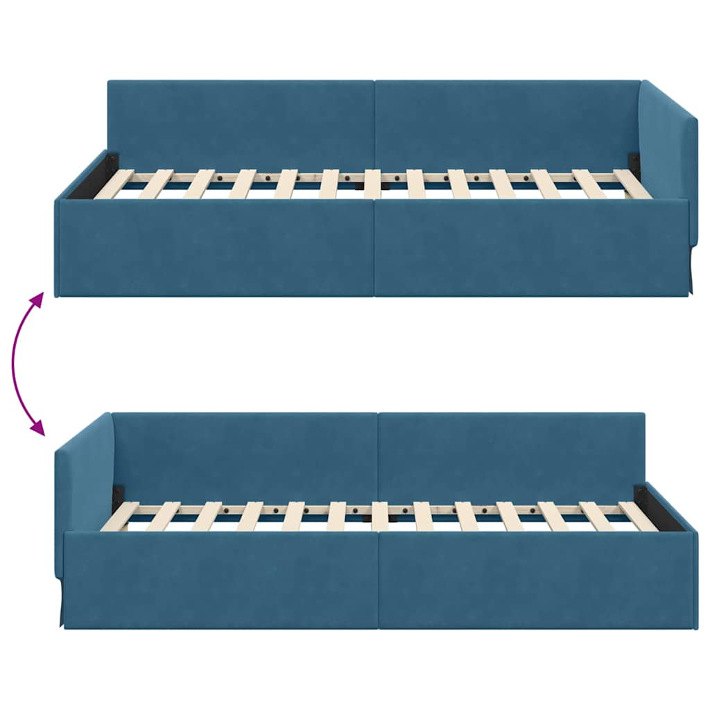 Hjørnesengramme med hovedgærde Blå 80 cm x 200 cm Fløjl