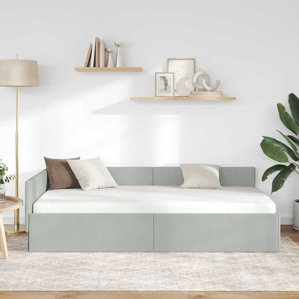 Hjørnesengramme med hovedgærde Lysegrå 80 cm x 200 cm Fløjl