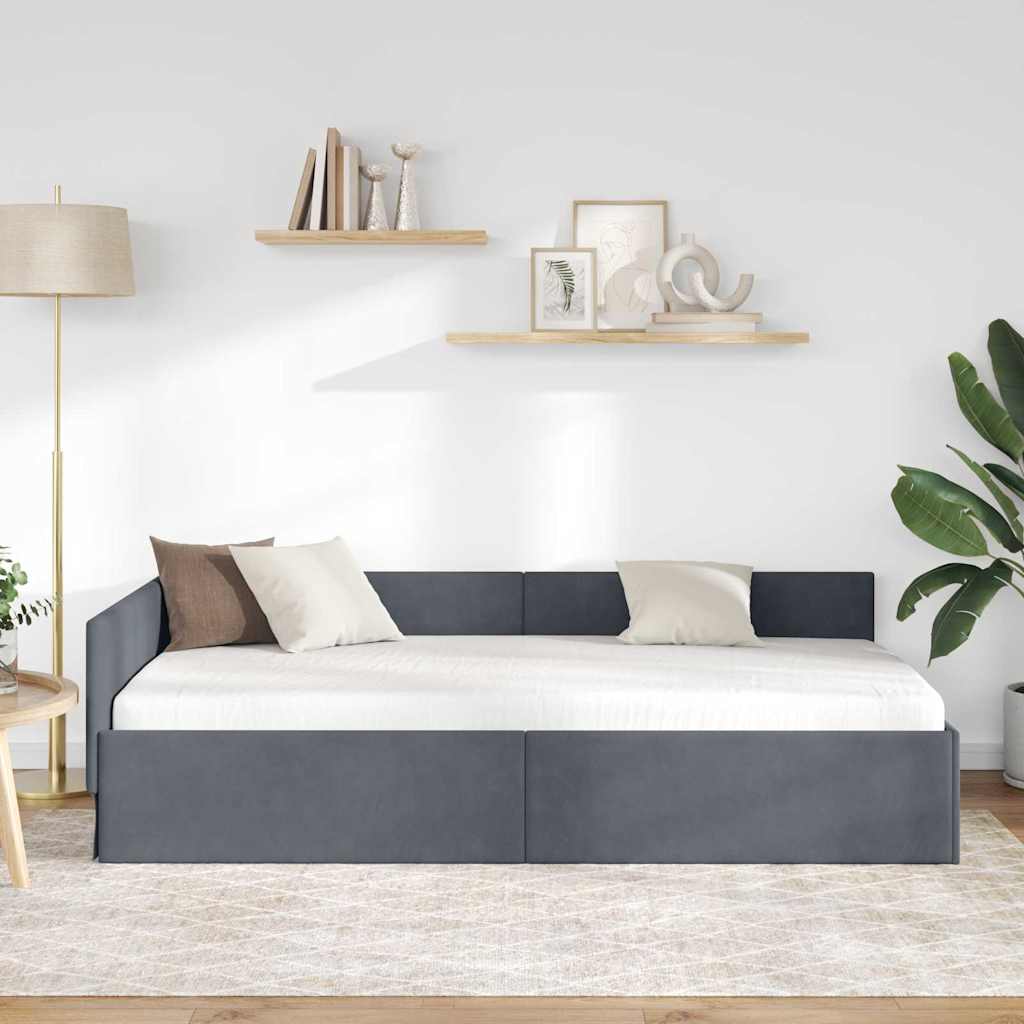 Hjørnesengramme med hovedgærde Mørkegrå 80 cm x 200 cm Fløjl