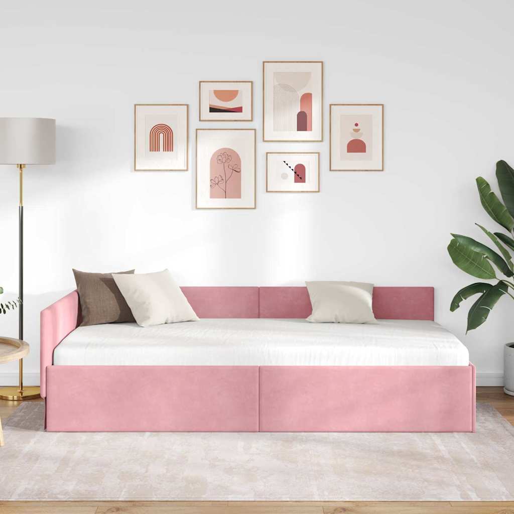 Hjørnesengramme med hovedgærde Lyserød 80 cm x 200 cm Fløjl