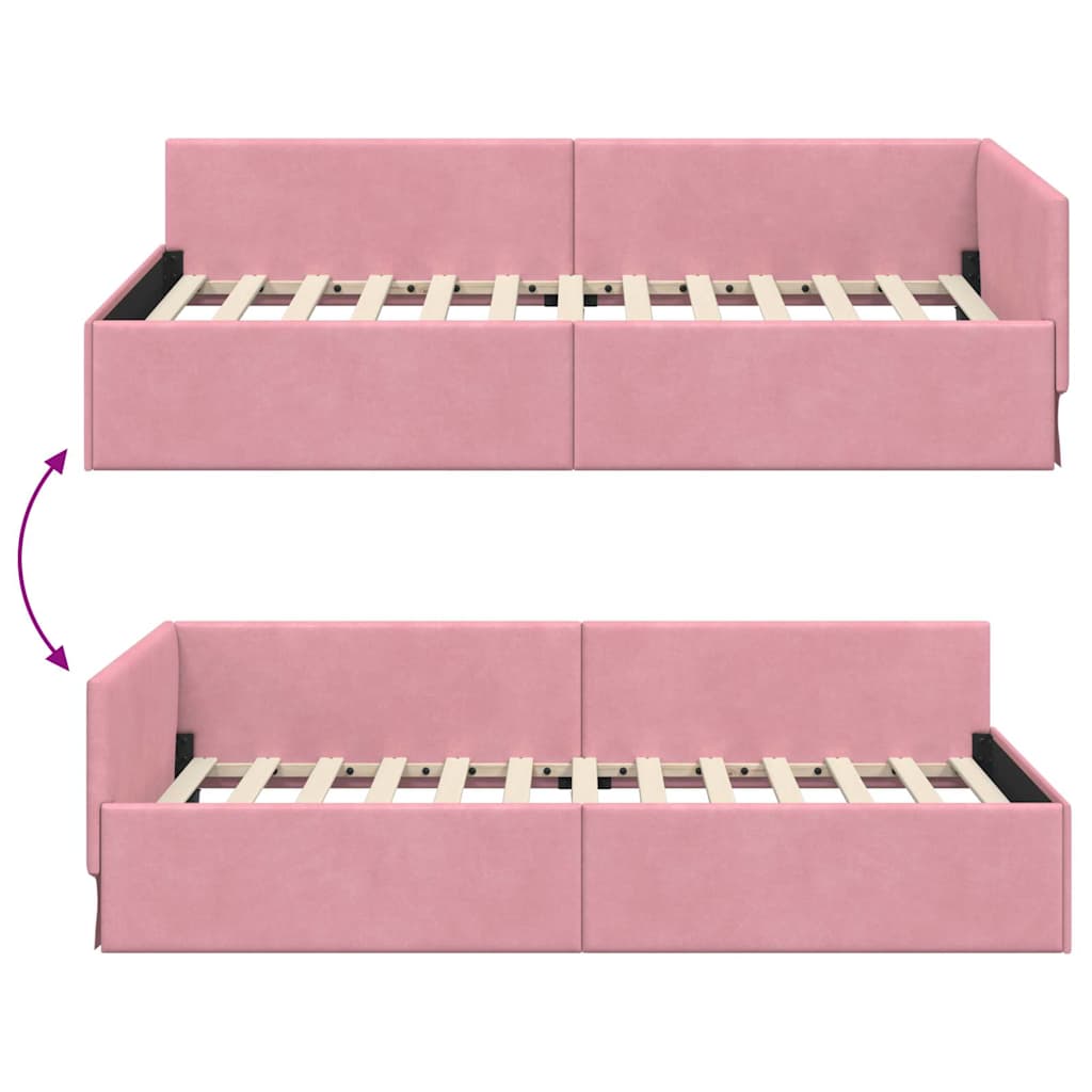Hjørnesengramme med hovedgærde Lyserød 80 cm x 200 cm Fløjl