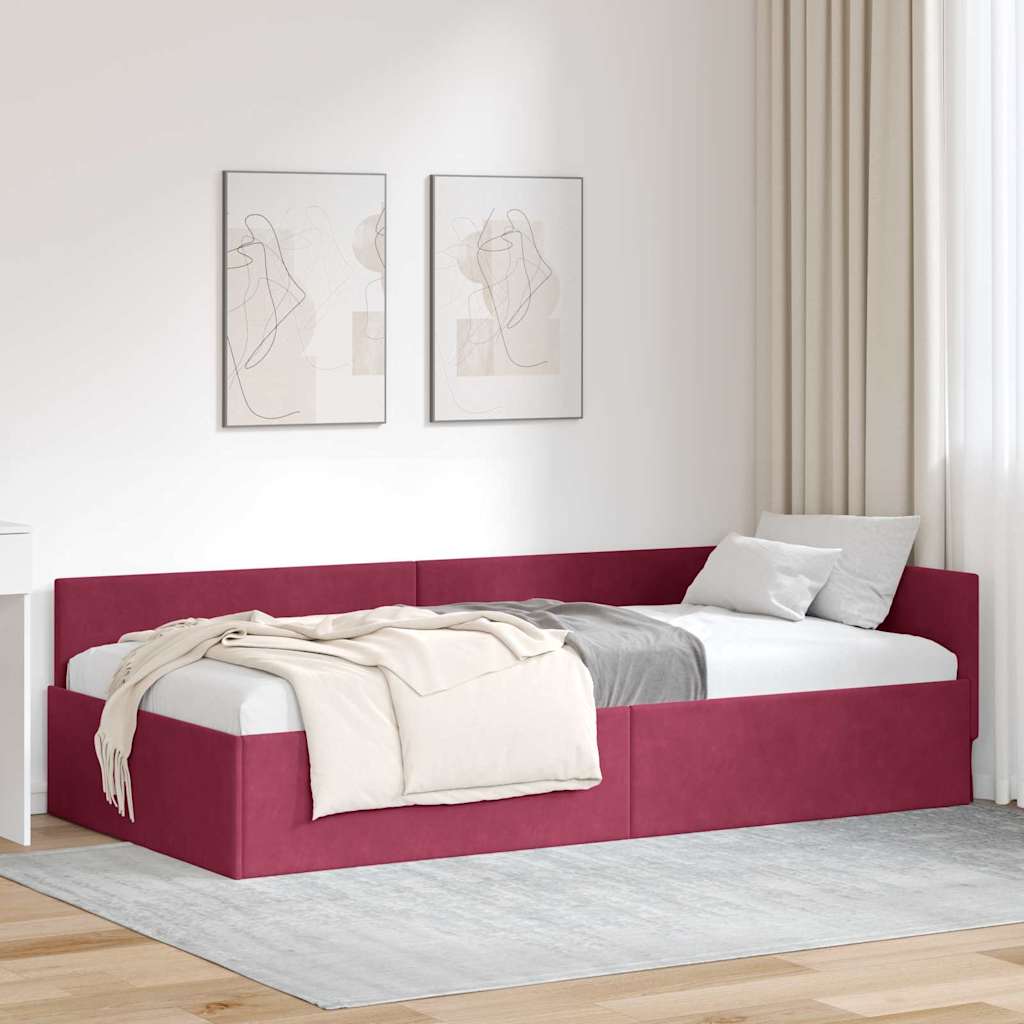 Hjørnesengramme med hovedgærde Vinrød 80 cm x 200 cm Fløjl