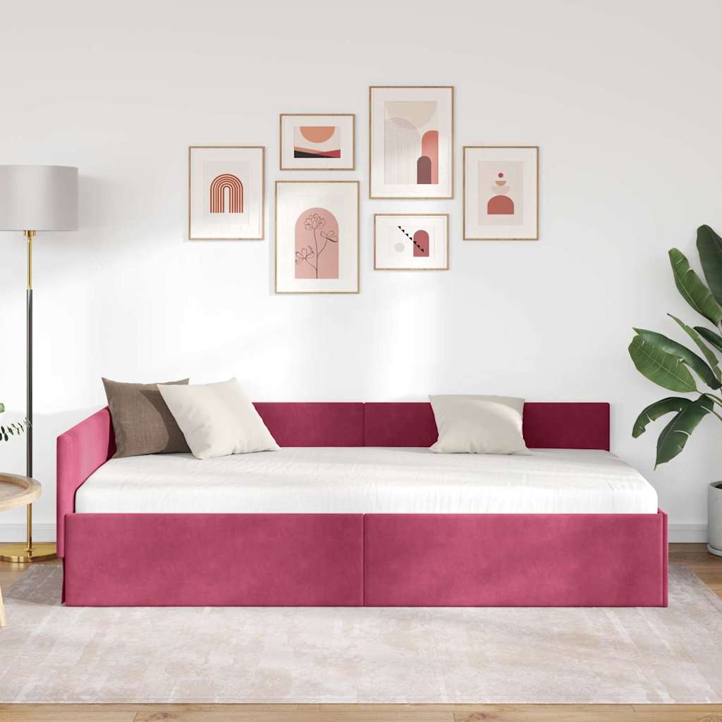 Hjørnesengramme med hovedgærde Vinrød 80 cm x 200 cm Fløjl