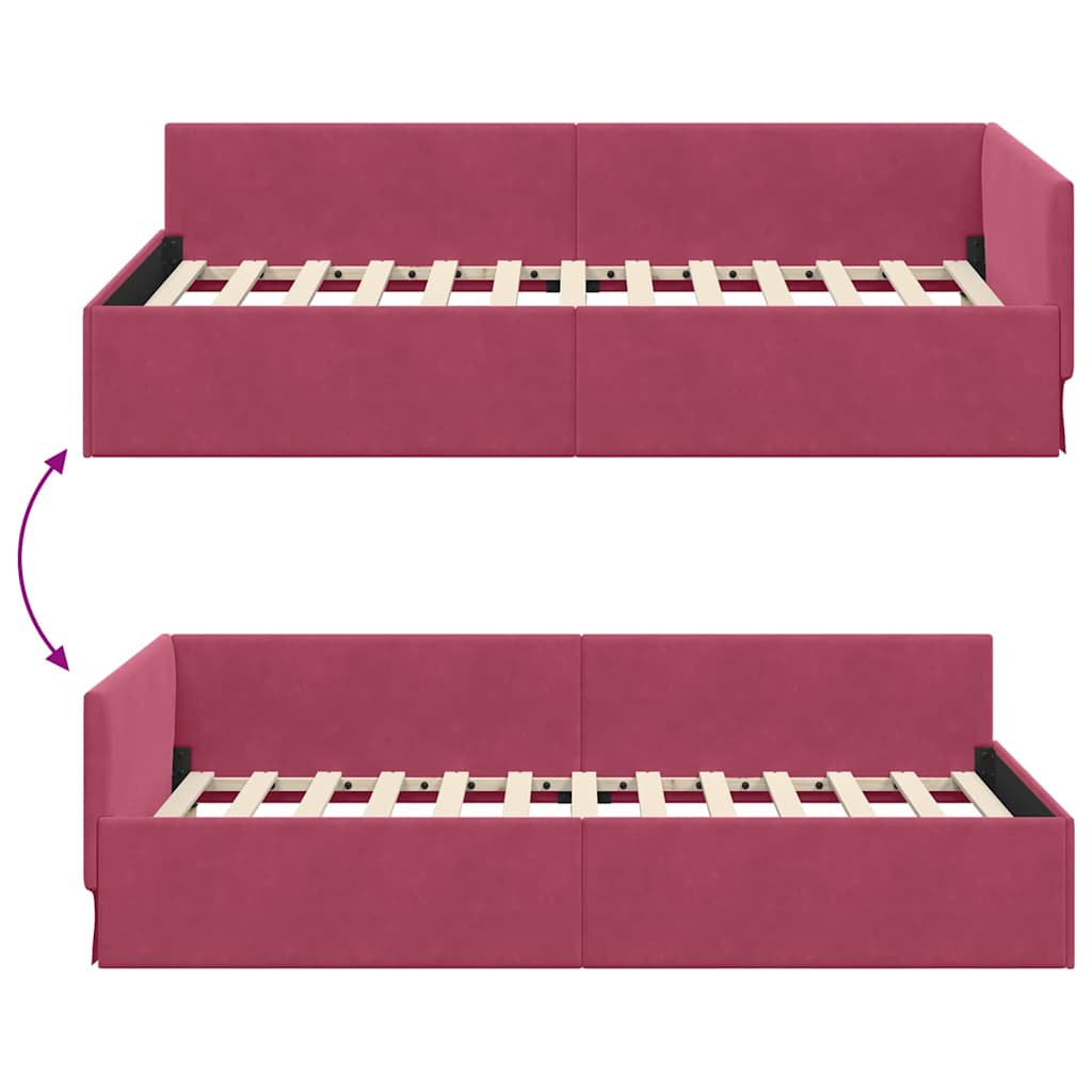 Hjørnesengramme med hovedgærde Vinrød 80 cm x 200 cm Fløjl