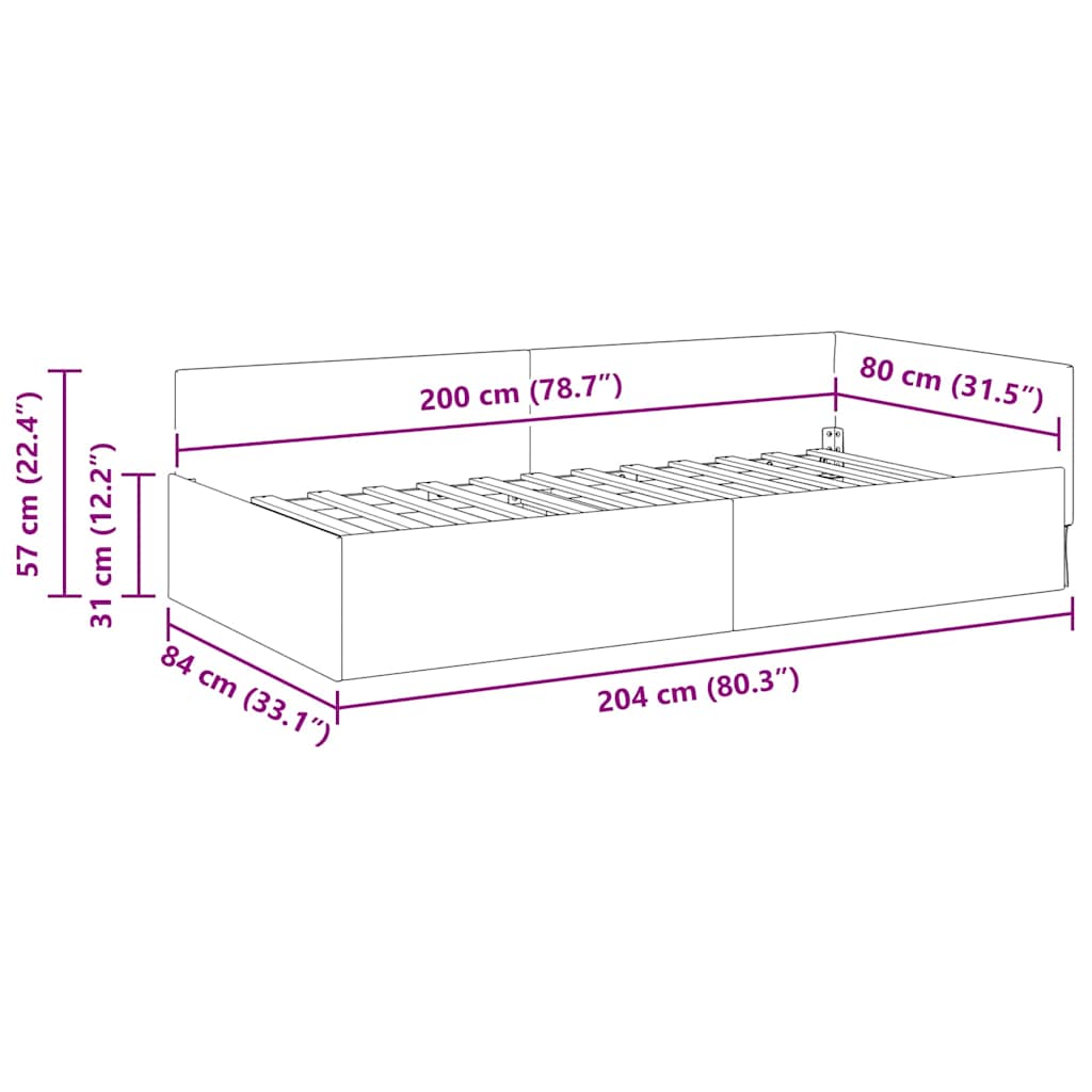 Hjørnesengramme med hovedgærde Sort 80 cm x 200 cm Fløjl