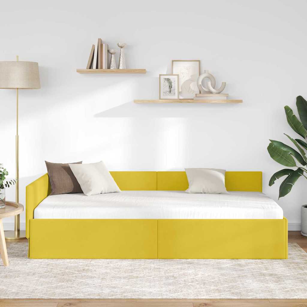 Hjørnesengramme med hovedgærde Gul 80 cm x 200 cm Fløjl