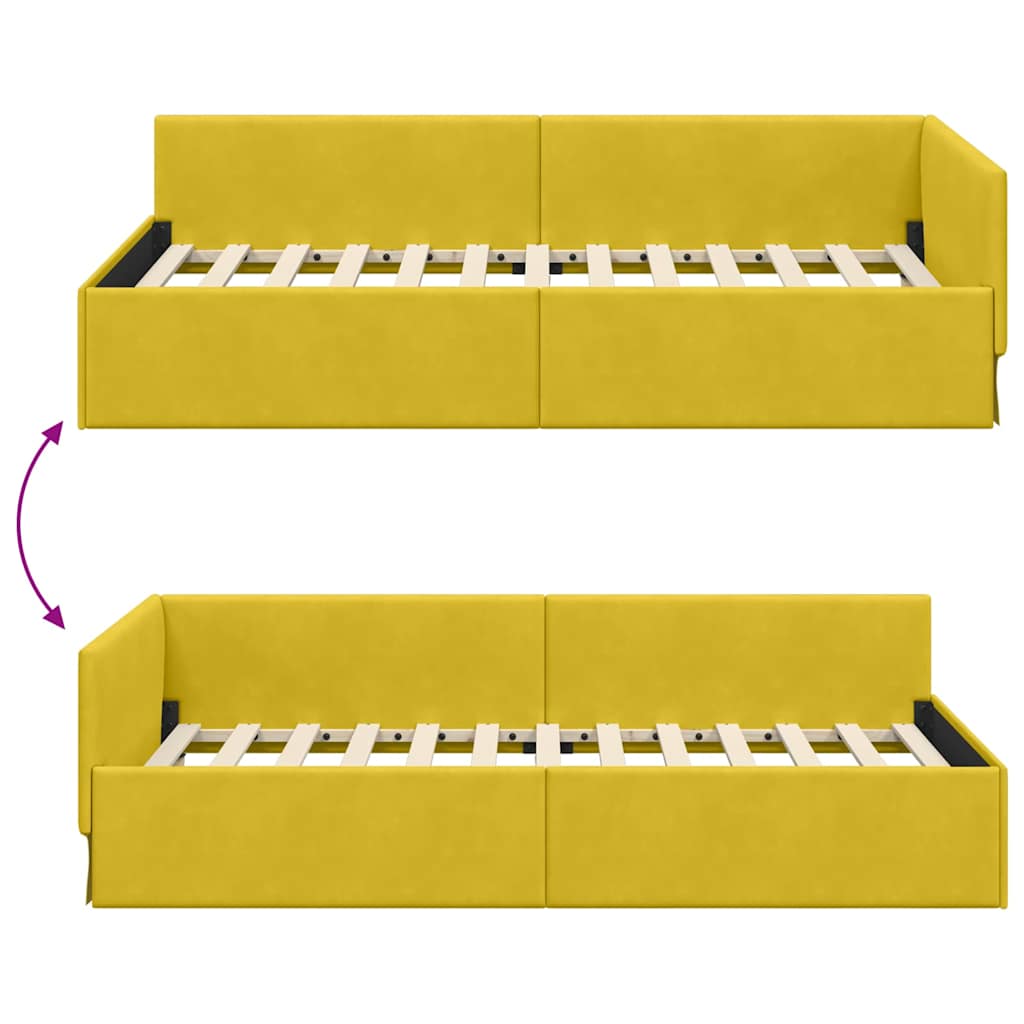 Hjørnesengramme med hovedgærde Gul 80 cm x 200 cm Fløjl