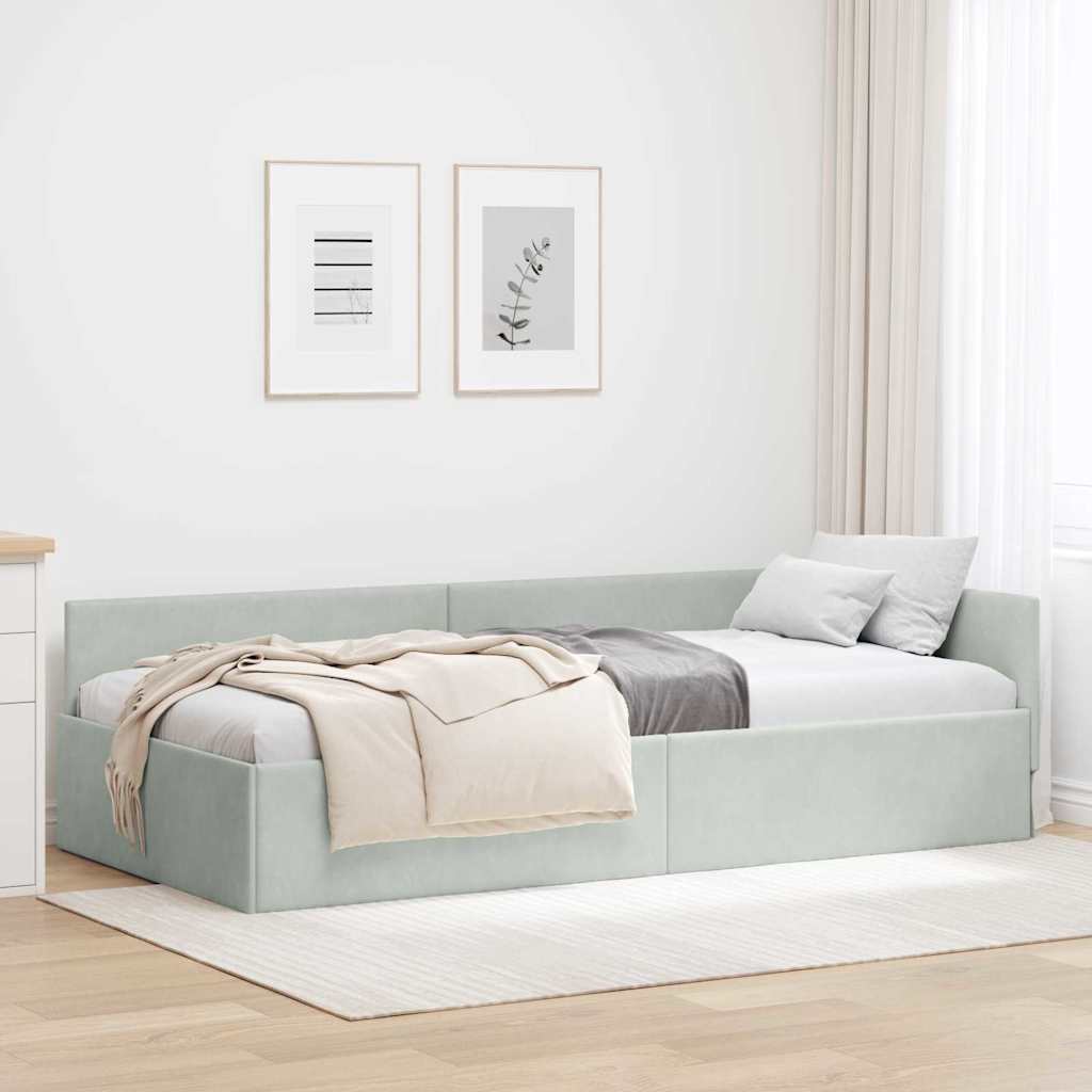 Hjørnesengramme med hovedgærde Lysegrå 90 cm x 190 cm Fløjl