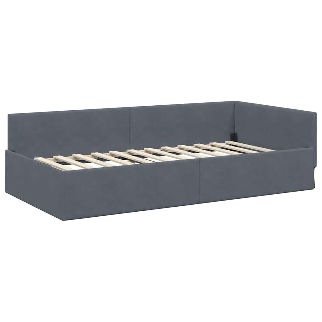 Hjørnesengramme med hovedgærde Mørkegrå 90 cm x 190 cm Fløjl