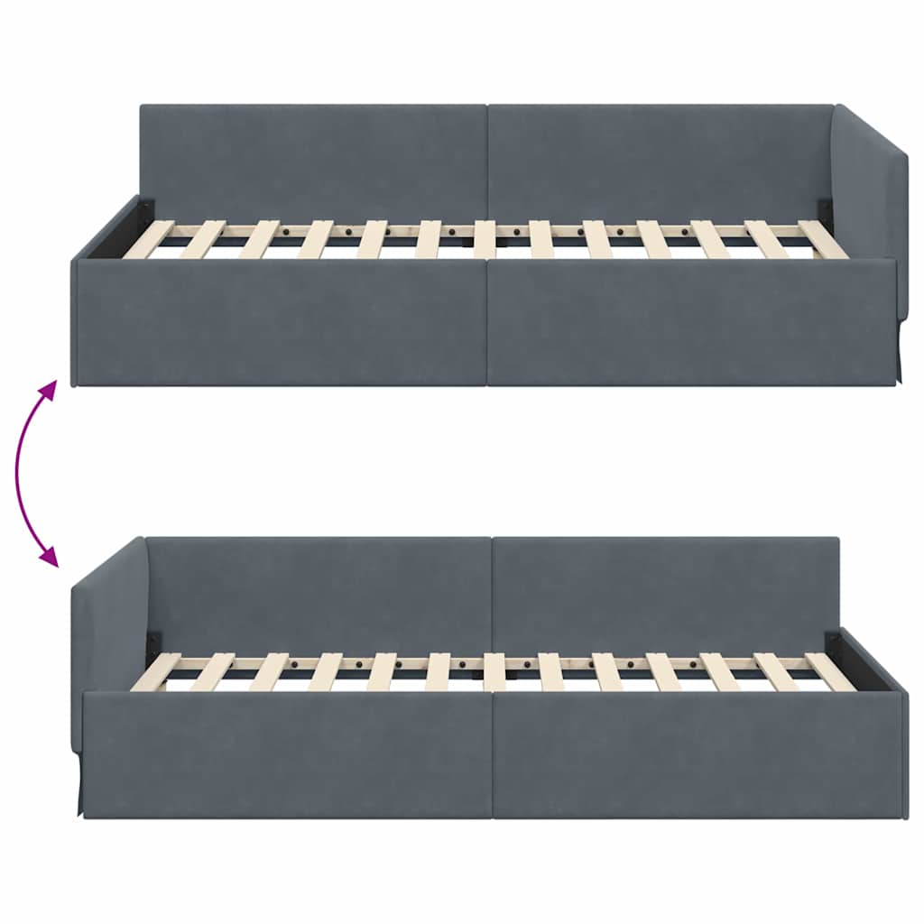 Hjørnesengramme med hovedgærde Mørkegrå 90 cm x 190 cm Fløjl