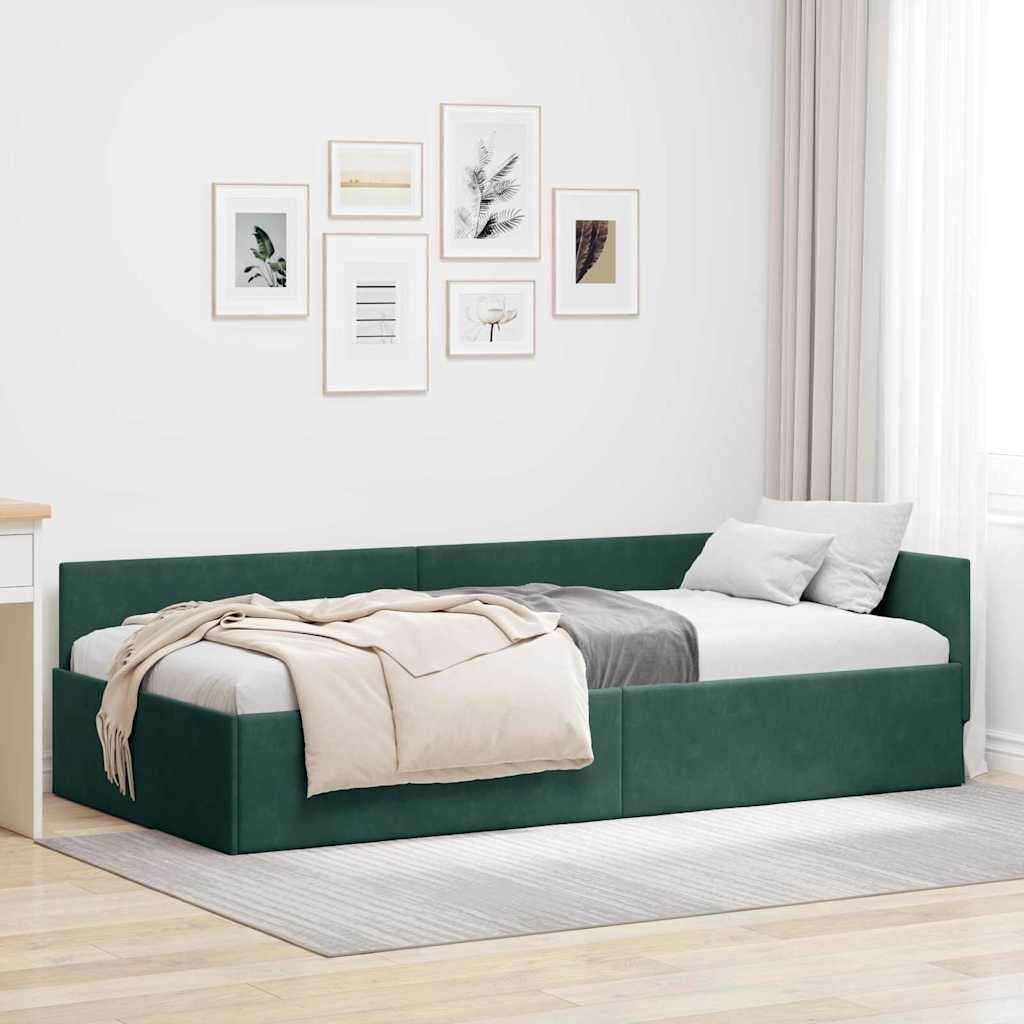 Hjørnesengramme med hovedgærde Mørkegrøn 90 cm x 190 cm Fløjl