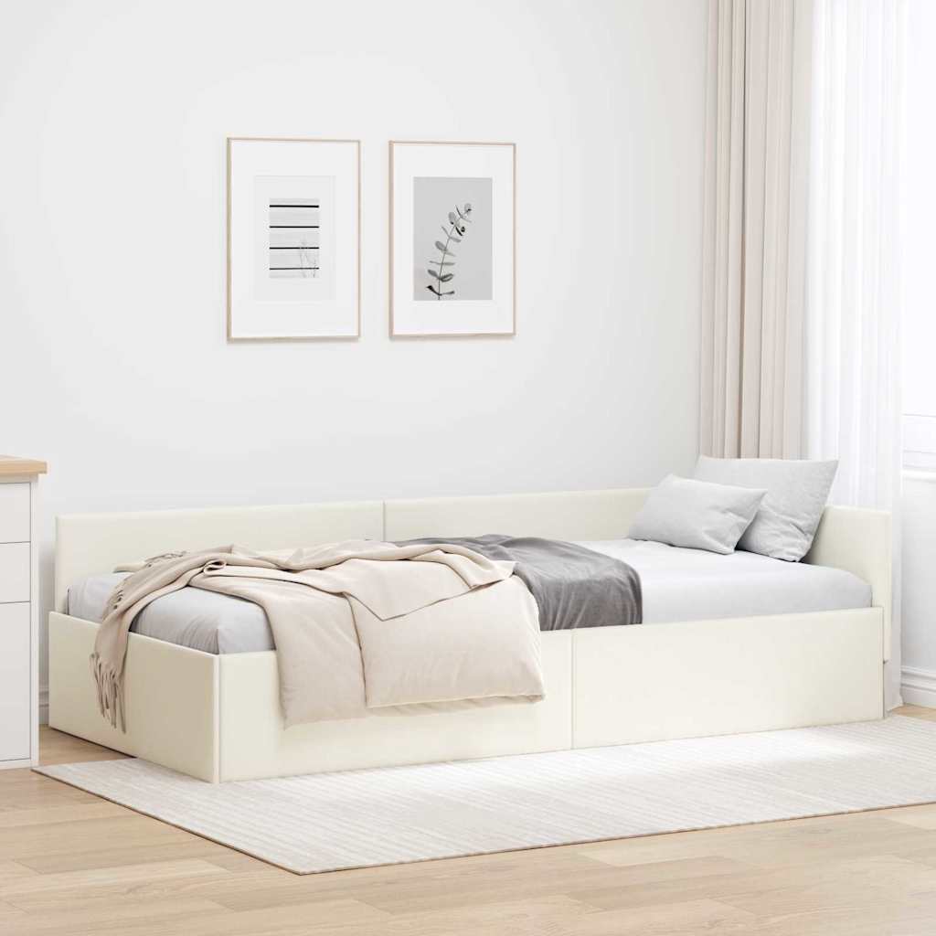 Hjørnesengramme med hovedgærde Creme 90 cm x 190 cm Fløjl