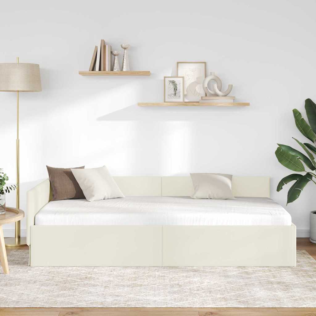 Hjørnesengramme med hovedgærde Creme 90 cm x 190 cm Fløjl
