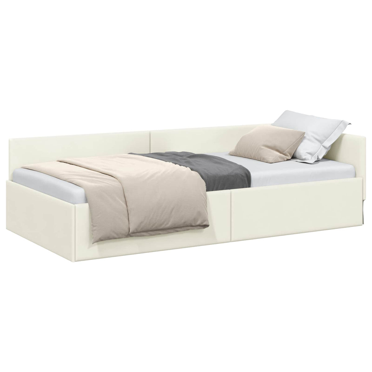 Hjørnesengramme med hovedgærde Creme 90 cm x 190 cm Fløjl