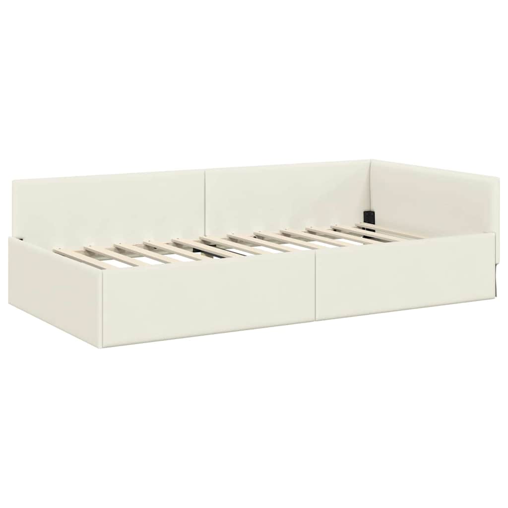 Hjørnesengramme med hovedgærde Creme 90 cm x 190 cm Fløjl