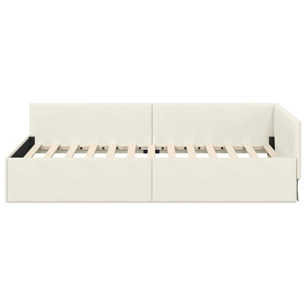 Hjørnesengramme med hovedgærde Creme 90 cm x 190 cm Fløjl