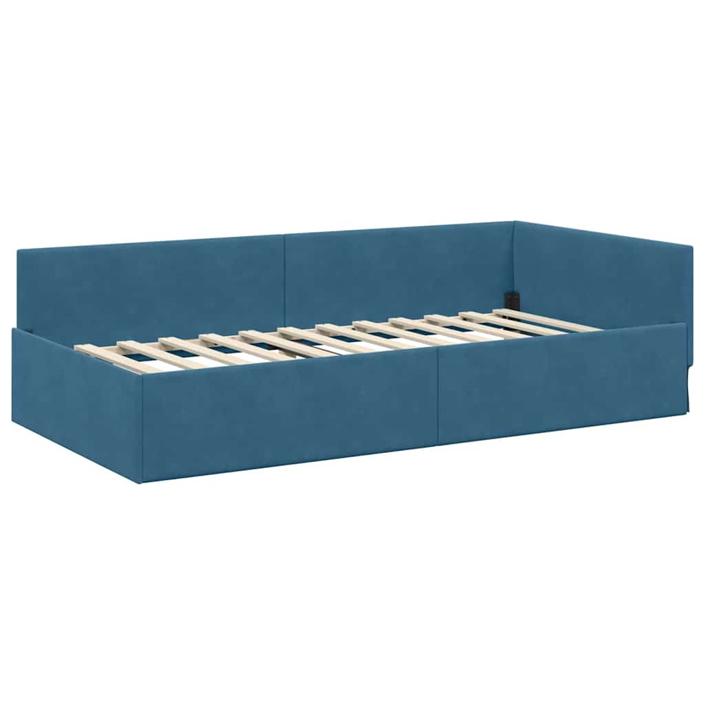 Hjørnesengramme med hovedgærde Blå 90 cm x 200 cm Fløjl