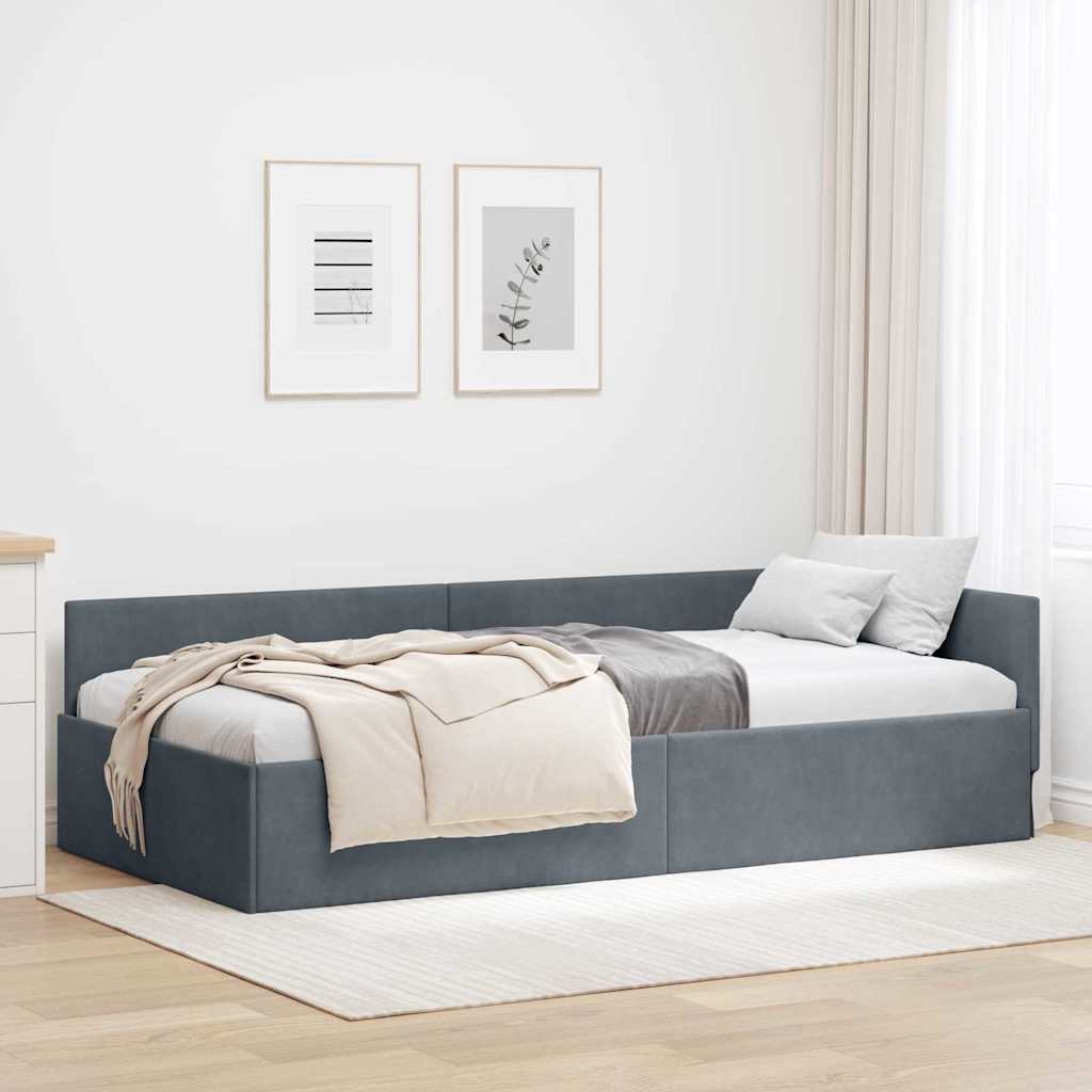 Hjørnesengramme med hovedgærde Mørkegrå 90 cm x 200 cm Fløjl