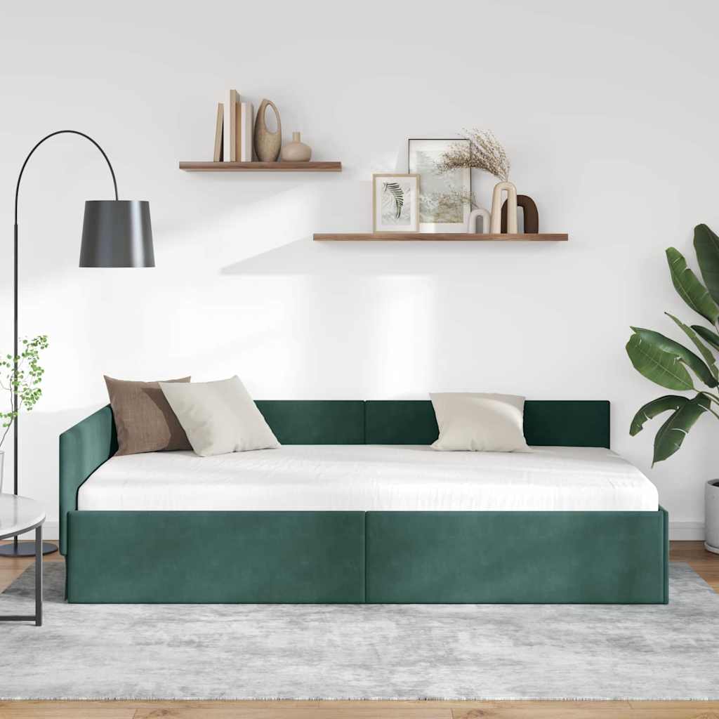 Hjørnesengramme med hovedgærde Mørkegrøn 90 cm x 200 cm Fløjl