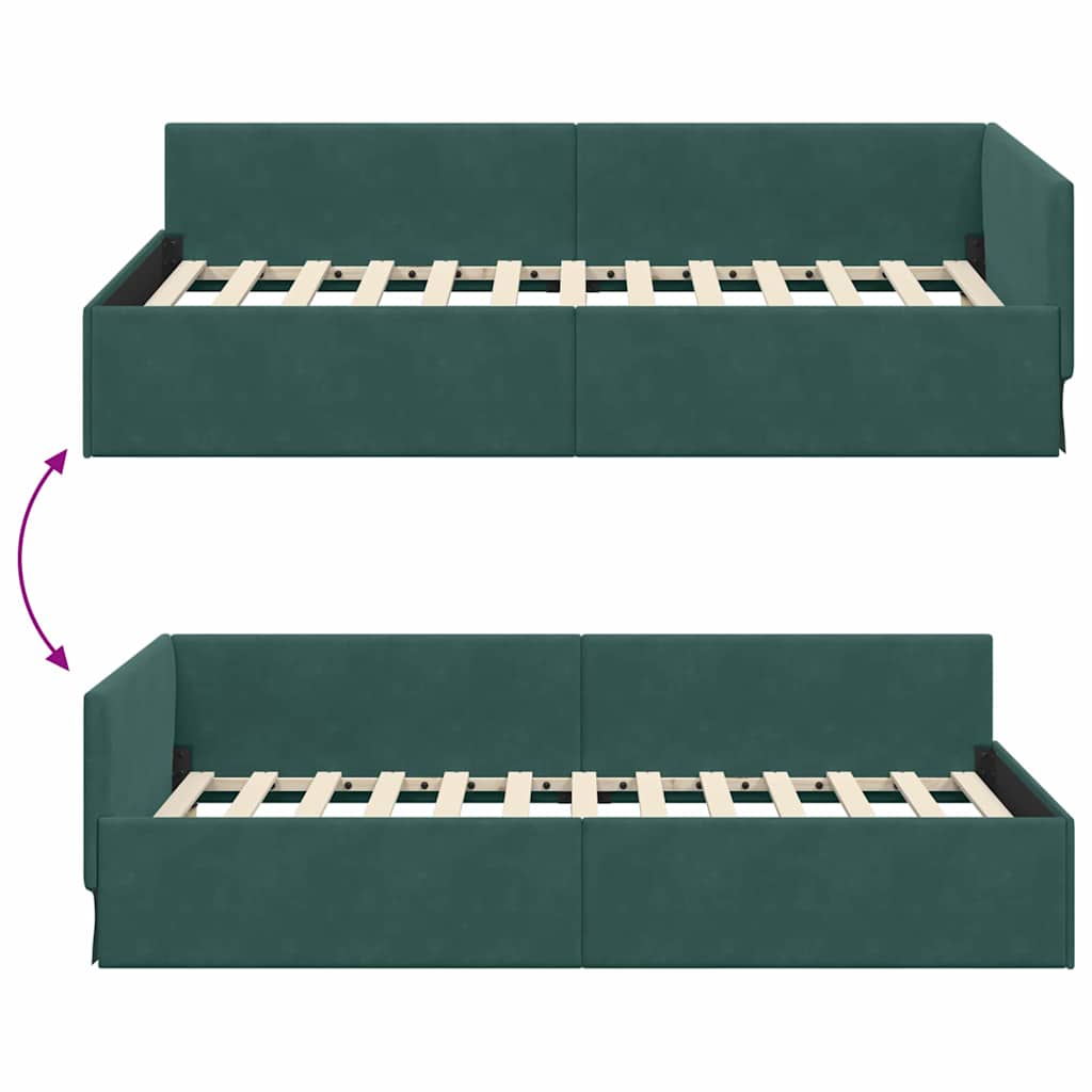 Hjørnesengramme med hovedgærde Mørkegrøn 90 cm x 200 cm Fløjl