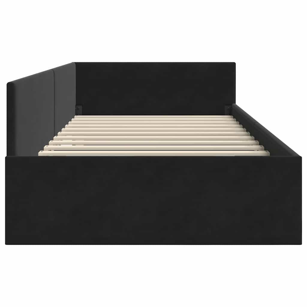 Hjørnesengramme med hovedgærde Sort 90 cm x 200 cm Fløjl