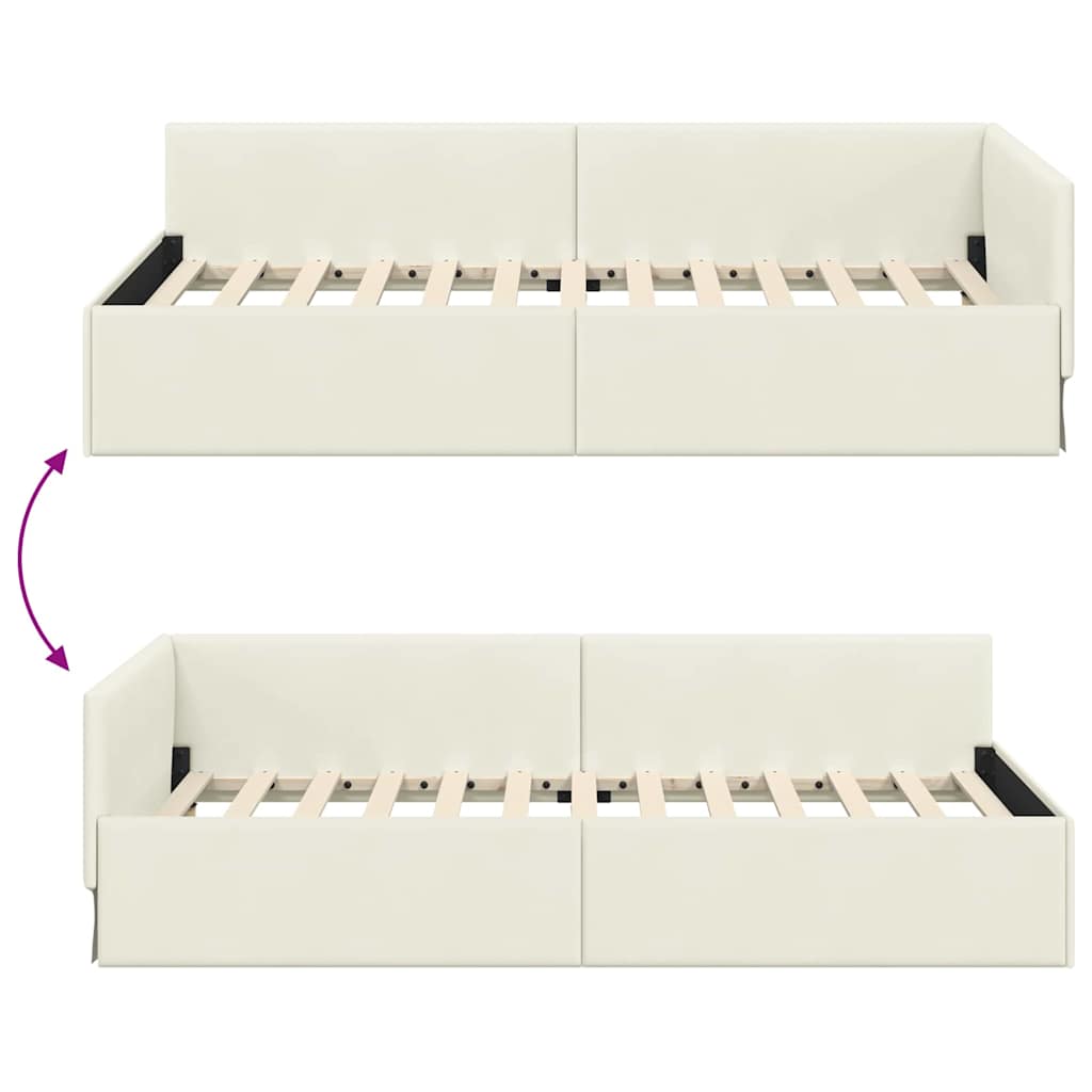 Hjørnesengramme med hovedgærde Creme 90 cm x 200 cm Fløjl