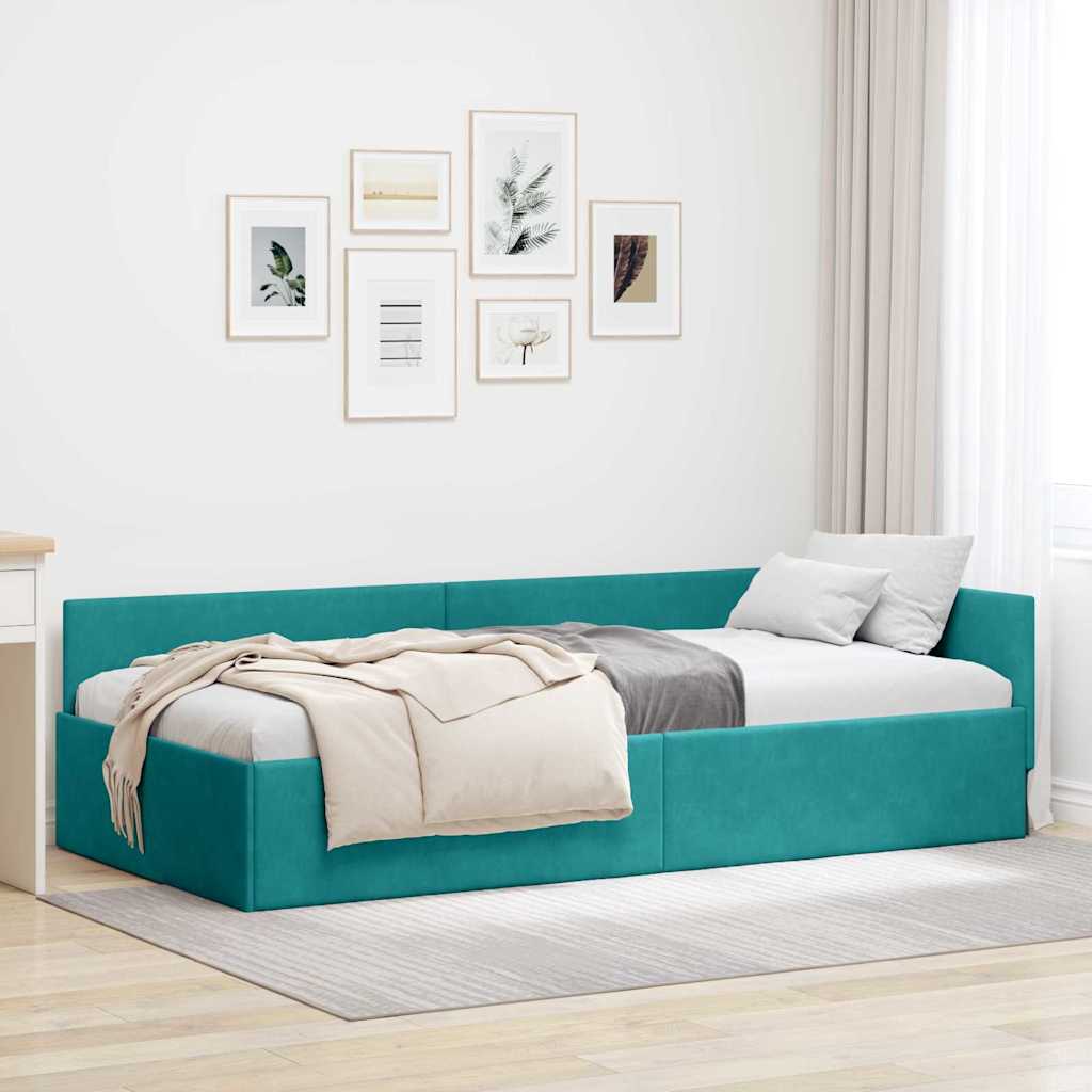 Hjørnesengramme med hovedgærde Turkis 90 cm x 200 cm Fløjl