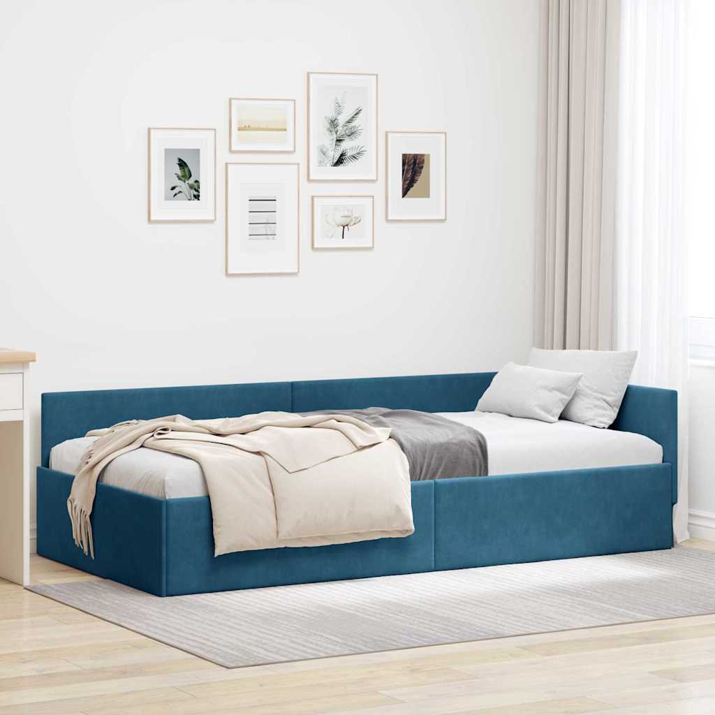 Hjørnesengramme med hovedgærde Blå 100 cm x 200 cm Fløjl