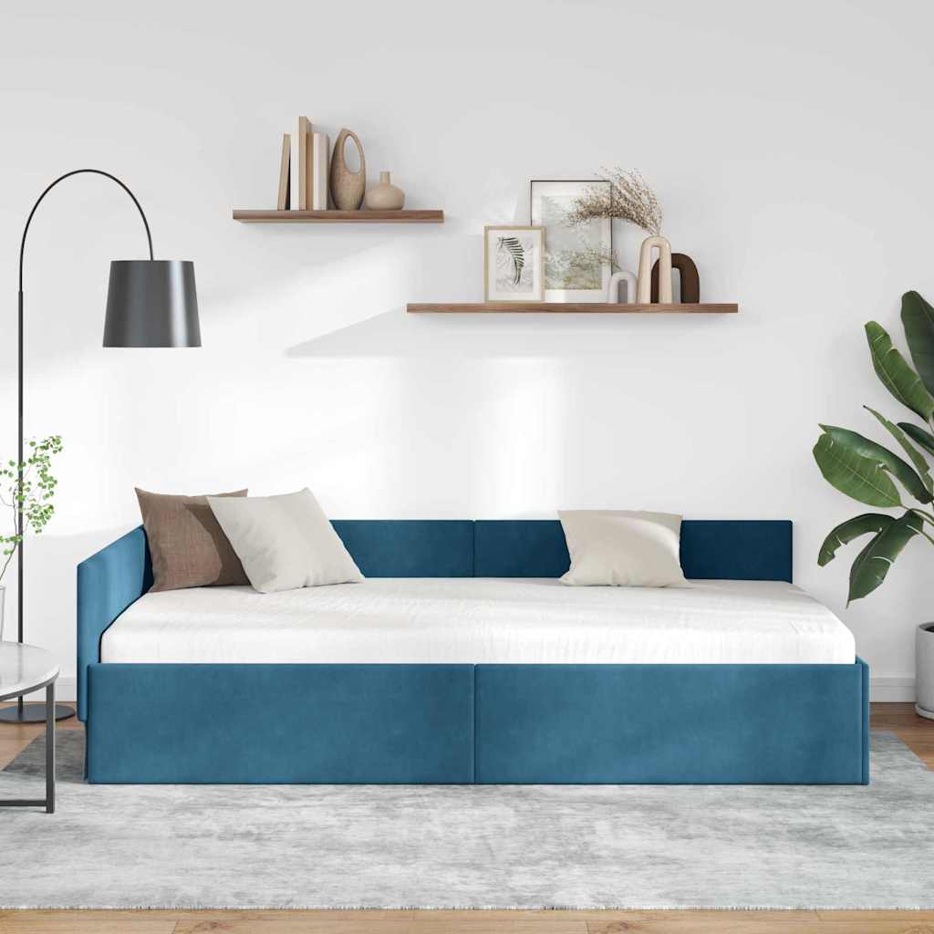 Hjørnesengramme med hovedgærde Blå 100 cm x 200 cm Fløjl