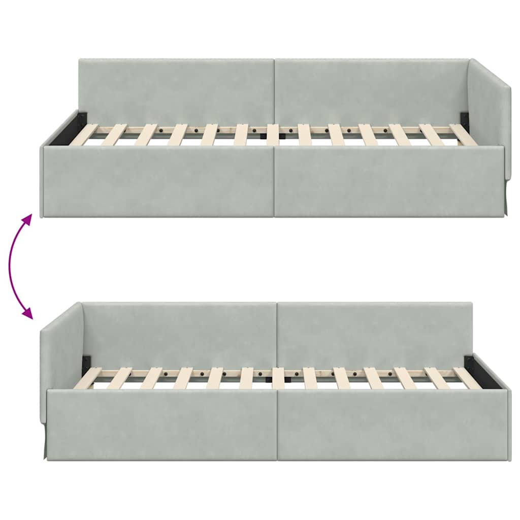 Hjørnesengramme med hovedgærde Lysegrå 100 cm x 200 cm Fløjl